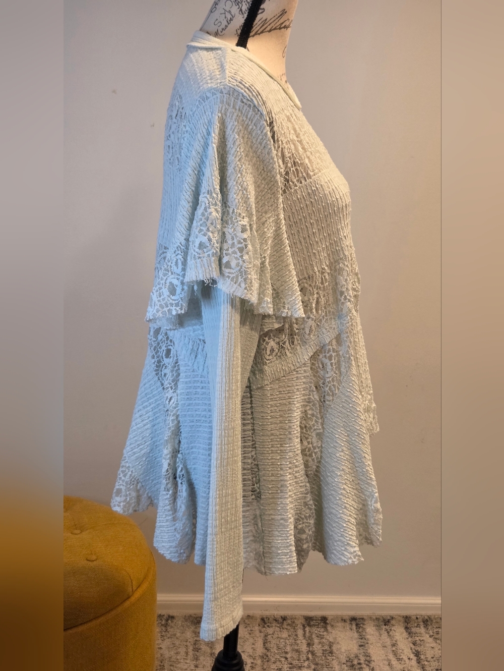 Free People Lace Stripe Knit Peplum    Top - Light Mint Size M. - Picture 11 of 16